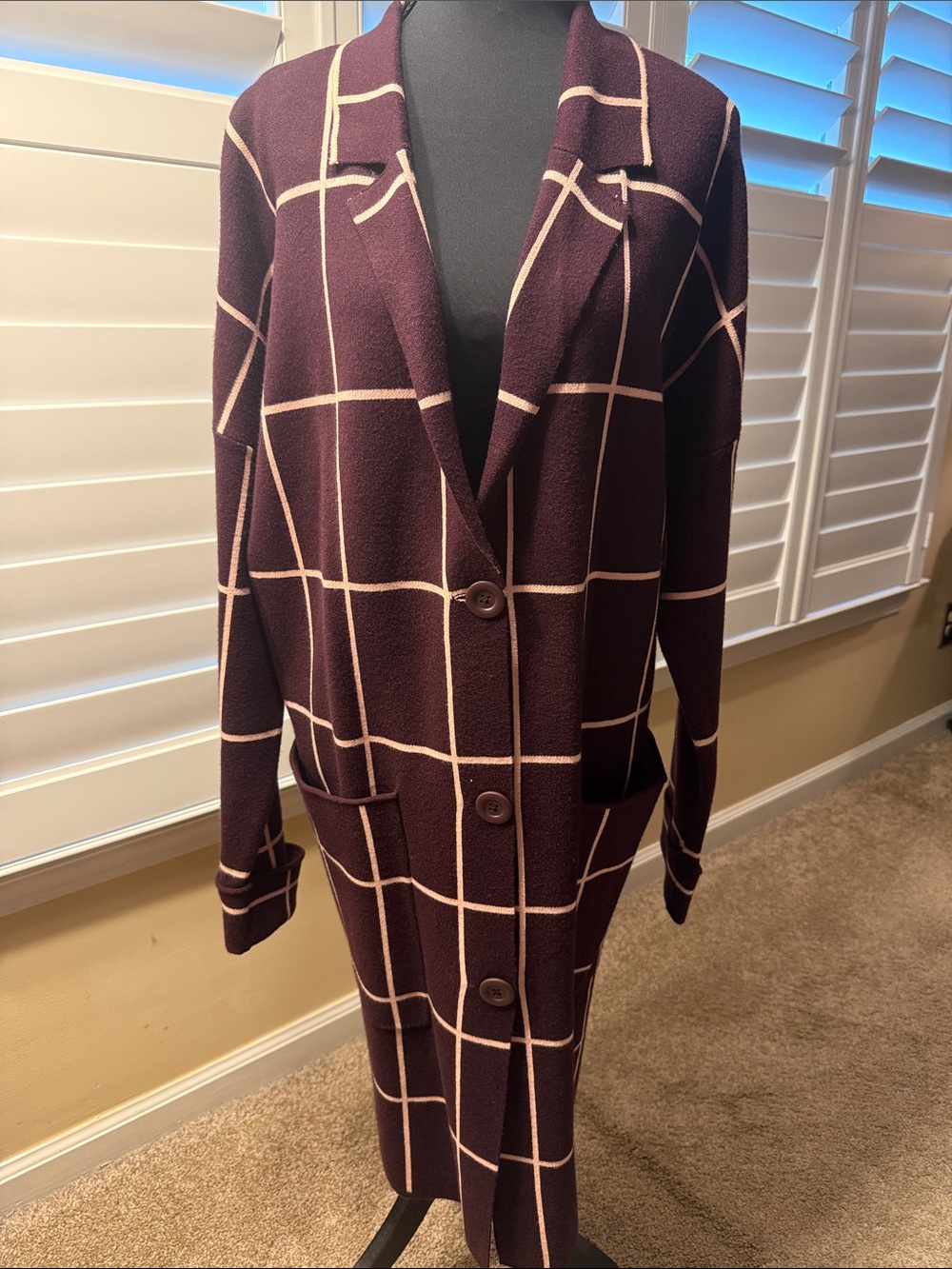 Nine West Plum Grid Long Blazer